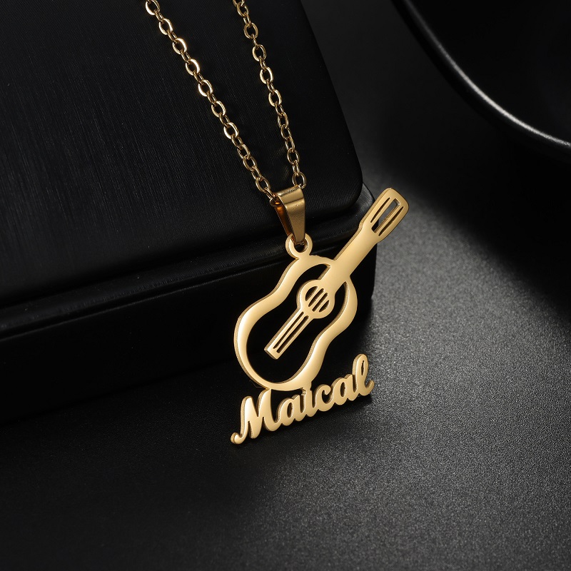 Musical Instrument And Name - 新しいカスタム名楽器ペンダントネックレスステンレス鋼チャームパーソナライズされたネックレスギフト音楽愛好家のための女性男性