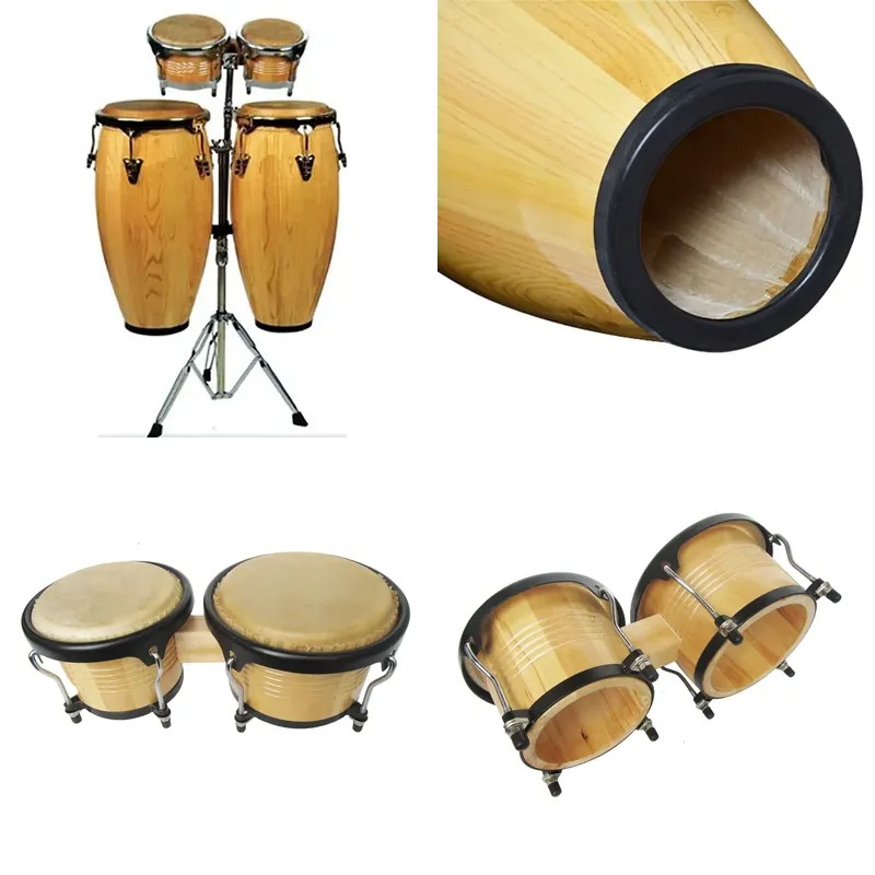 Bongo Drum Set - 10インチと11インチのコンガドラムセット、7インチと9インチのボンゴドラムとスタンド付き、初心者向けのアフリカ・ラテンパーカッション楽器