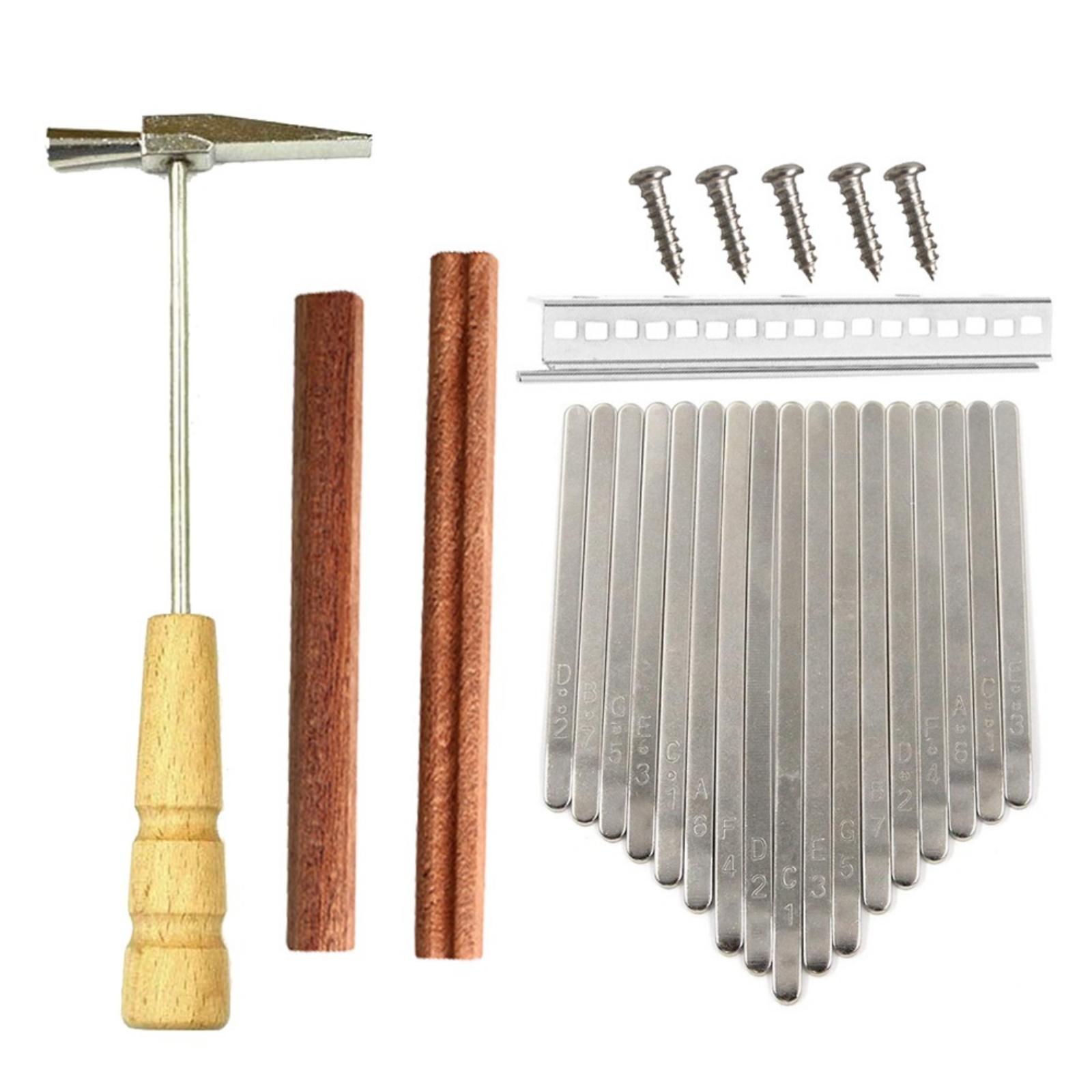 Musical Instrument Diy - DIYカリンバ親指ピアノ 17キー シルバーメタル チューニングレンチ 木製ブリッジ 修理パーツ