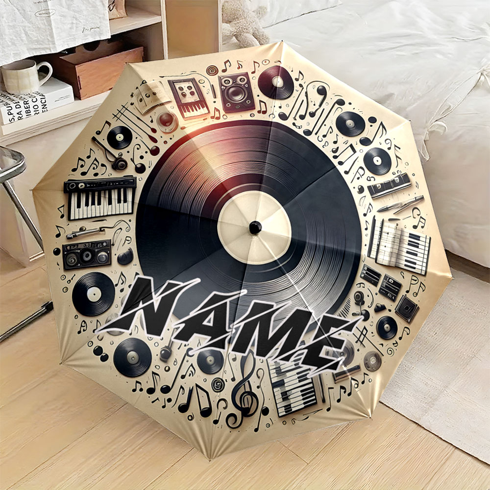 名前入り折りたたみ傘。「ヴィンテージ音楽アルバムデザインと楽 - Musical Instrument And Name のレビューと価格