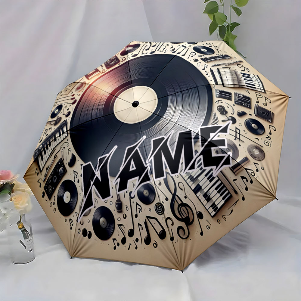 名前入り折りたたみ傘。「ヴィンテージ音楽アルバムデザインと楽 - Musical Instrument And Name のレビューと価格