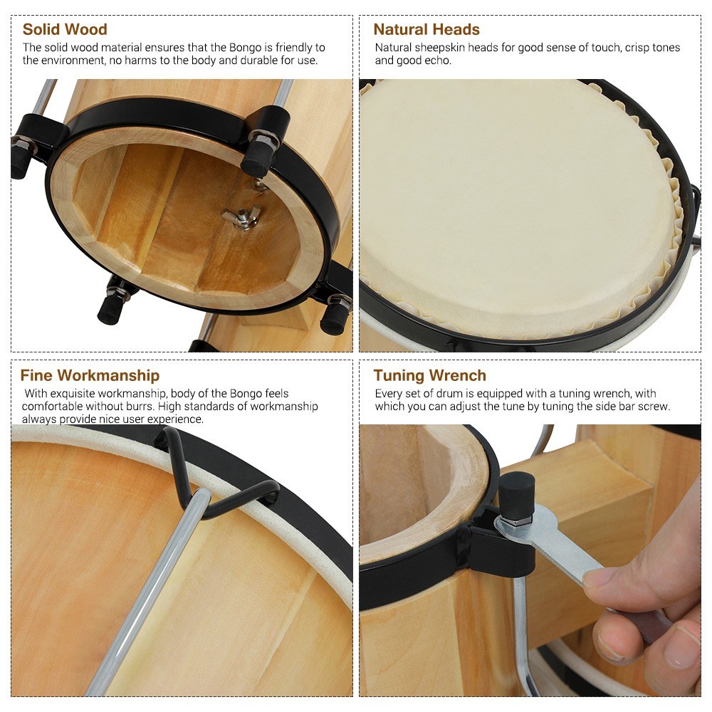 木製ボンゴドラムセット 5.5インチ＆6インチ ナチュラルパ - Bongo Drum Set のレビューと価格