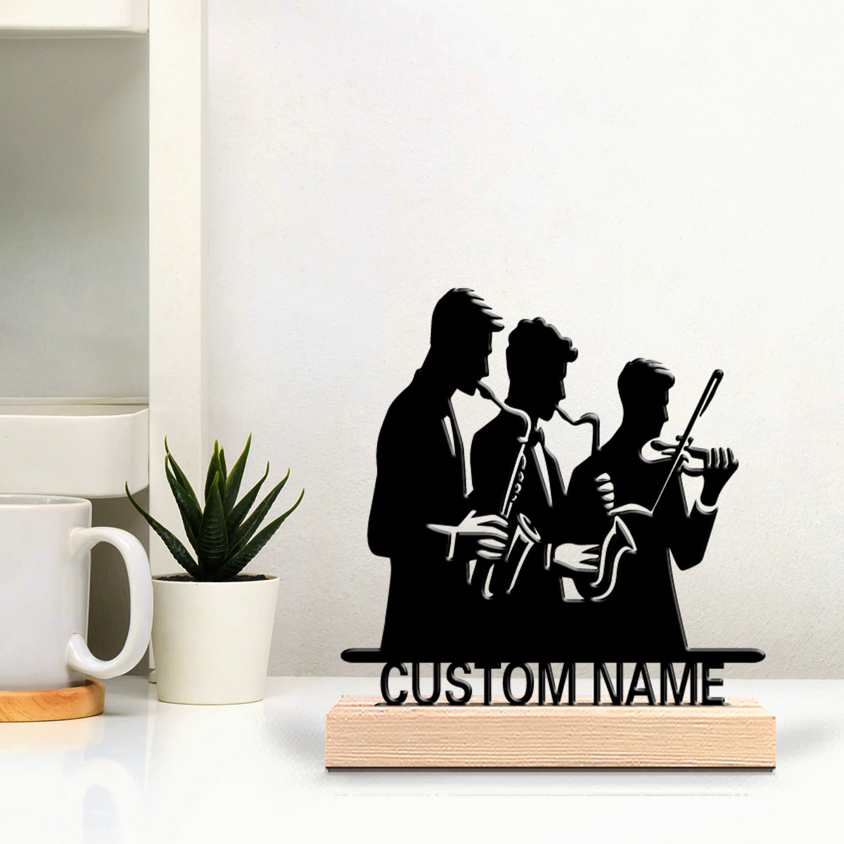 1個入り 楽器演奏 カスタマイズ名入りブリキ像 木製台座付き - Musical Instrument And Name のレビューと価格