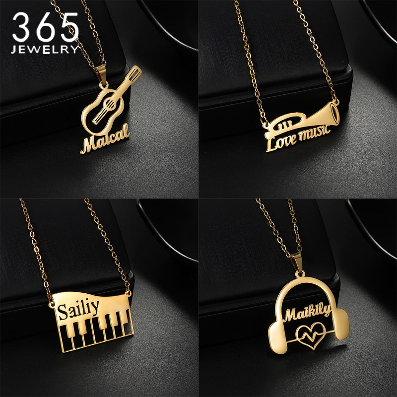 新しいカスタム名楽器ペンダントネックレスステンレス鋼チャーム - Musical Instrument And Name のレビューと価格
