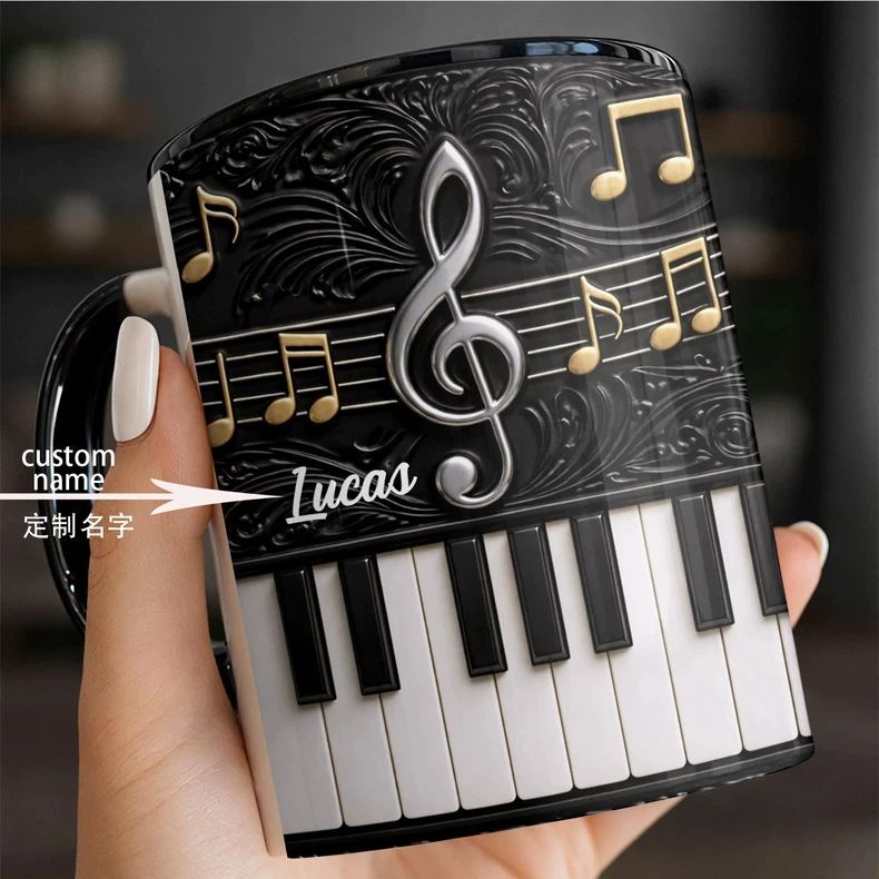 個性的なピアノ柄セラミックマグカップ　名入れ可能　ピアノ講師 - Musical Instrument And Name のレビューと価格