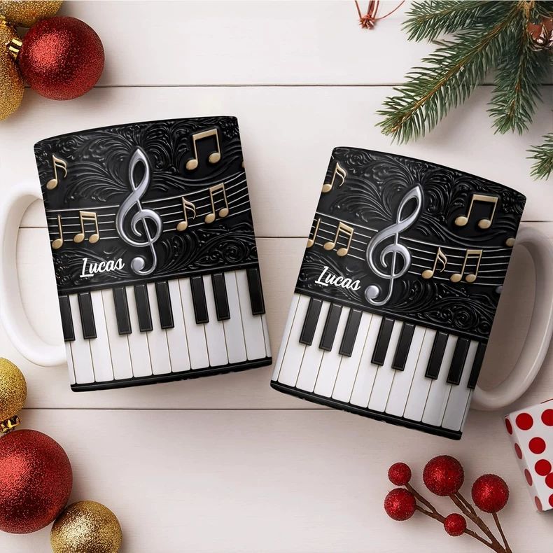 個性的なピアノ柄セラミックマグカップ　名入れ可能　ピアノ講師 - Musical Instrument And Name のレビューと価格