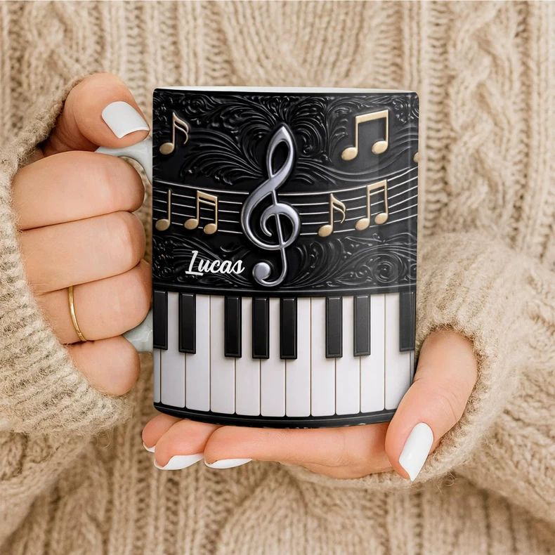 個性的なピアノ柄セラミックマグカップ　名入れ可能　ピアノ講師 - Musical Instrument And Name のレビューと価格